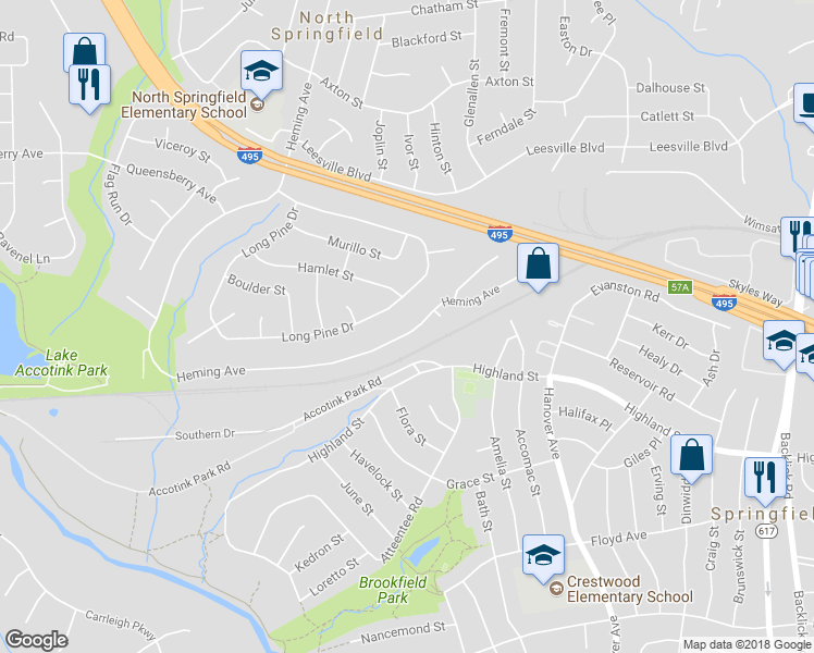 map of restaurants, bars, coffee shops, grocery stores, and more near 5769 Heming Avenue in Springfield