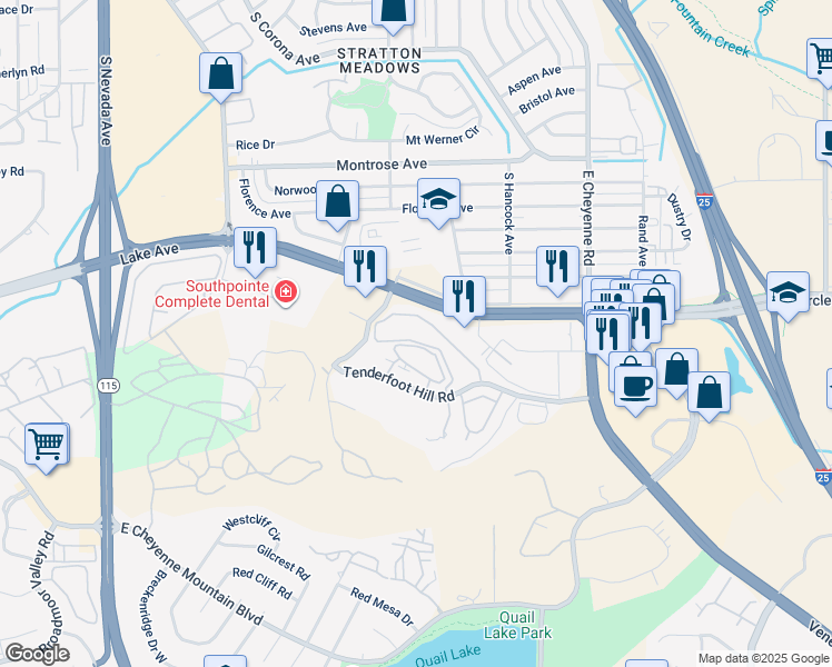 map of restaurants, bars, coffee shops, grocery stores, and more near 2795 Reeve Circle in Colorado Springs