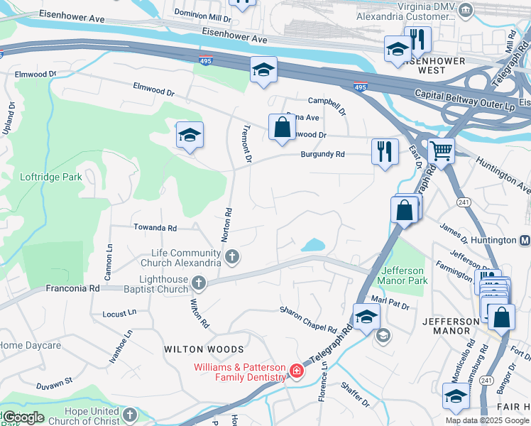 map of restaurants, bars, coffee shops, grocery stores, and more near 5722 Tremont Drive in Alexandria