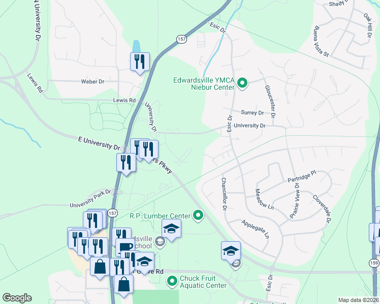 map of restaurants, bars, coffee shops, grocery stores, and more near 97 Devon Court in Edwardsville
