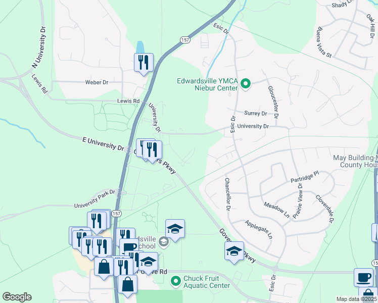 map of restaurants, bars, coffee shops, grocery stores, and more near 97 Devon Court in Edwardsville