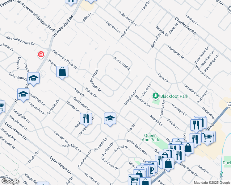 map of restaurants, bars, coffee shops, grocery stores, and more near 1916 Driftwood Trails Drive in Florissant