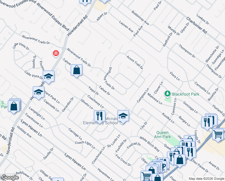map of restaurants, bars, coffee shops, grocery stores, and more near 1465 Tahoe Drive in Florissant