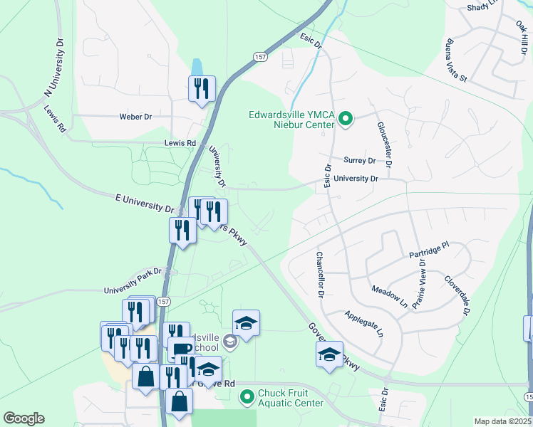 map of restaurants, bars, coffee shops, grocery stores, and more near 97 Devon Court in Edwardsville