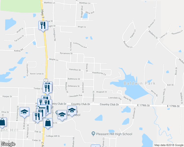 map of restaurants, bars, coffee shops, grocery stores, and more near 1416 Hawthorne Circle in Pleasant Hill