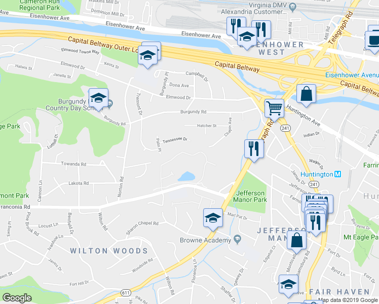 map of restaurants, bars, coffee shops, grocery stores, and more near 5638 Governors Pond Circle in Alexandria