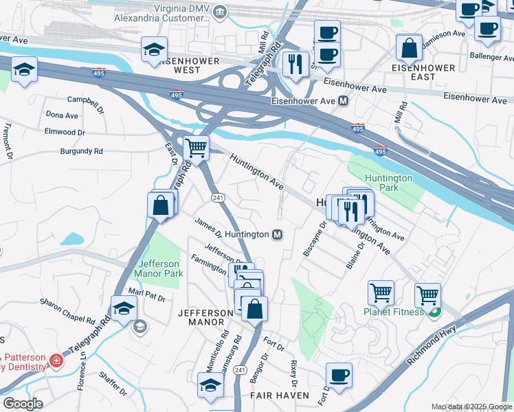 map of restaurants, bars, coffee shops, grocery stores, and more near 2618 Fort Farnsworth Road in Alexandria