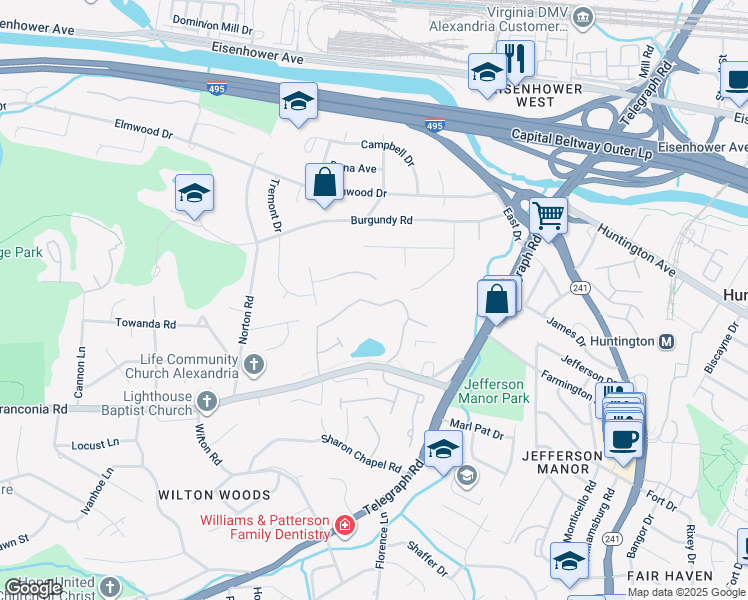 map of restaurants, bars, coffee shops, grocery stores, and more near 5638 Governors Pond Circle in Alexandria