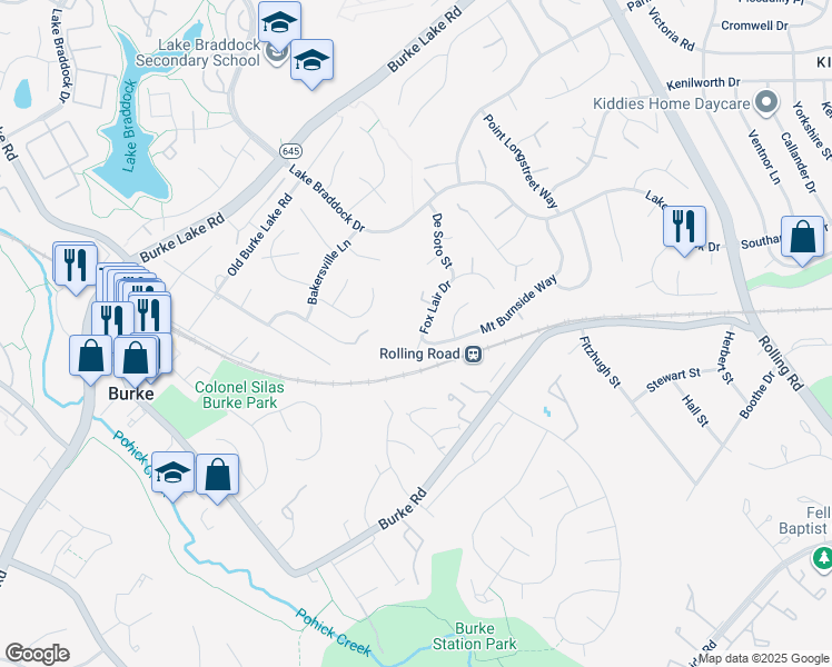 map of restaurants, bars, coffee shops, grocery stores, and more near 9124 Fox Lair Drive in Burke