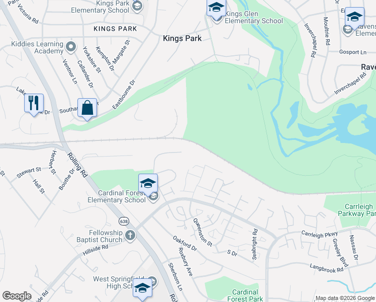 map of restaurants, bars, coffee shops, grocery stores, and more near 5800 Royal Ridge Drive in West Springfield