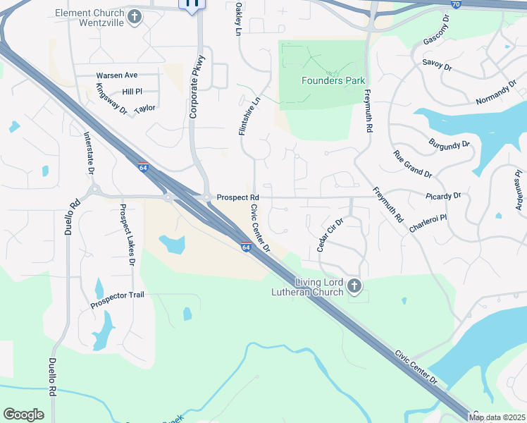map of restaurants, bars, coffee shops, grocery stores, and more near 101 Wolf Den Court in Lake Saint Louis