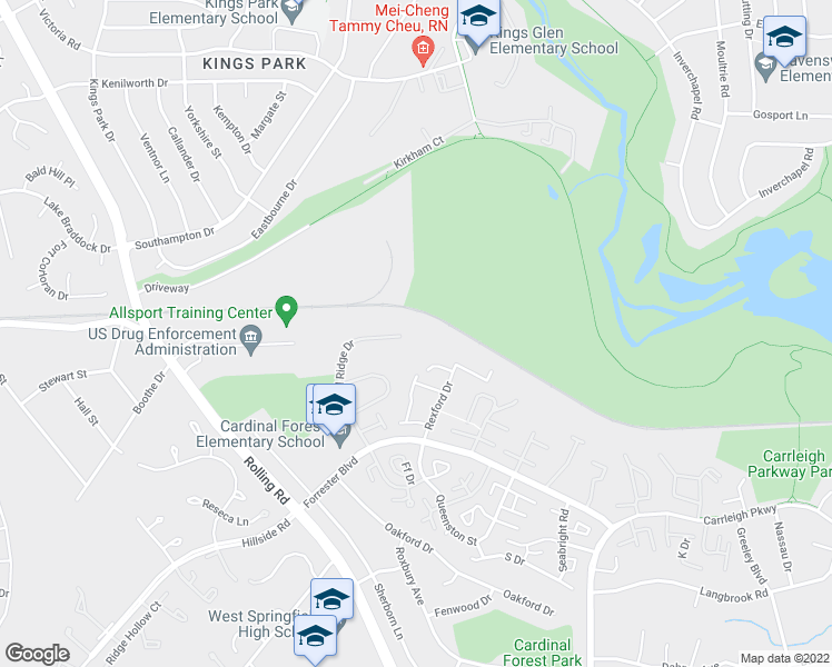 map of restaurants, bars, coffee shops, grocery stores, and more near 5800 Royal Ridge Drive in West Springfield