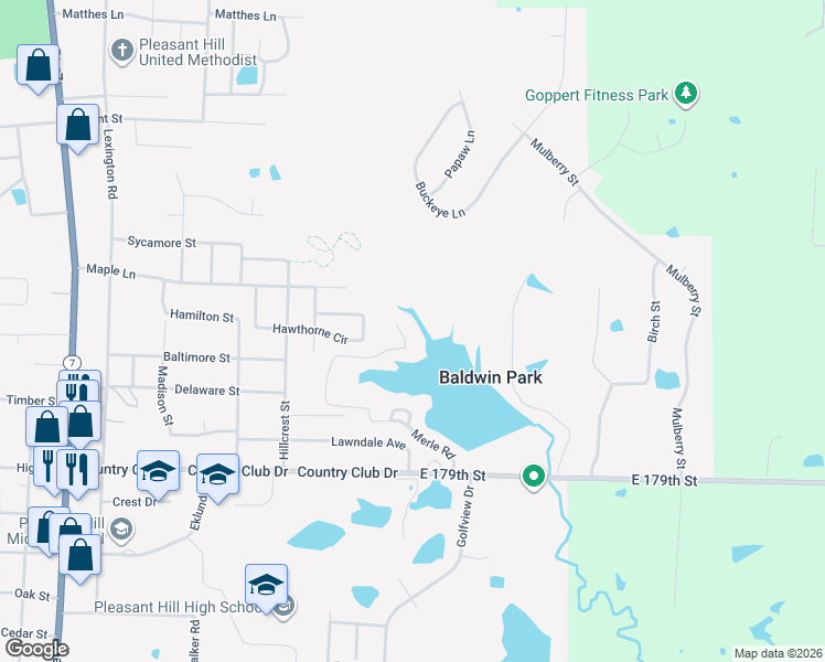 map of restaurants, bars, coffee shops, grocery stores, and more near 77 Merle Road in Pleasant Hill
