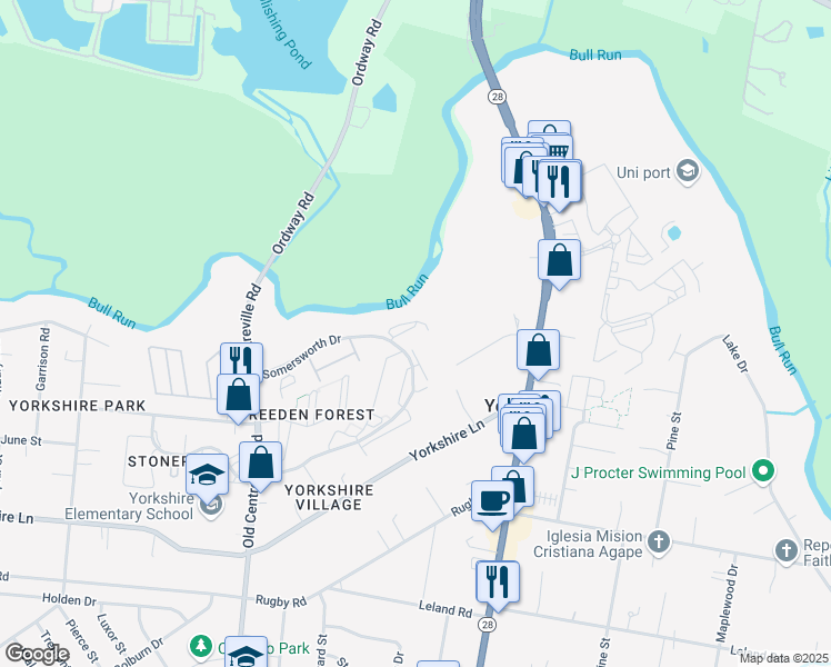 map of restaurants, bars, coffee shops, grocery stores, and more near 8507 Charnwood Court in Manassas