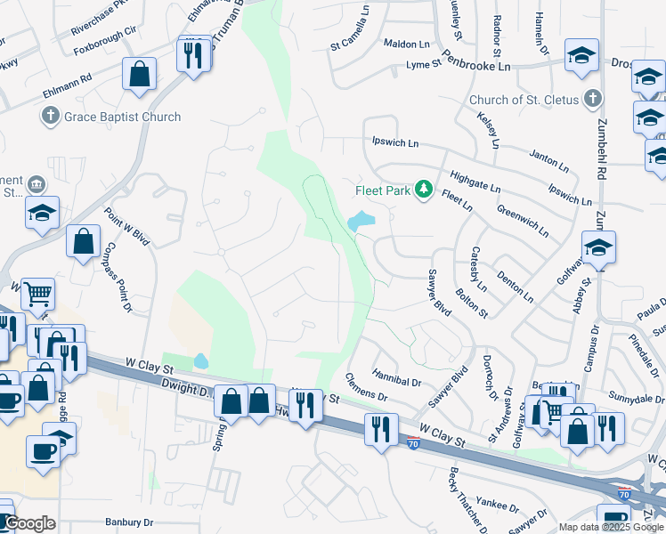 map of restaurants, bars, coffee shops, grocery stores, and more near 252 Letham Court in St. Charles
