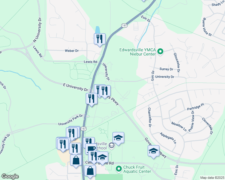 map of restaurants, bars, coffee shops, grocery stores, and more near 2 Devon Court in Edwardsville