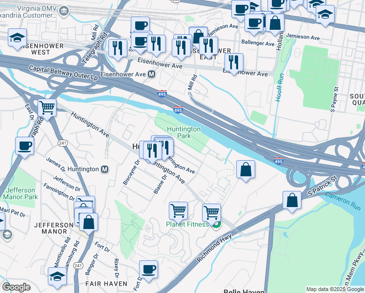 map of restaurants, bars, coffee shops, grocery stores, and more near 2212 Arlington Terrace in Alexandria