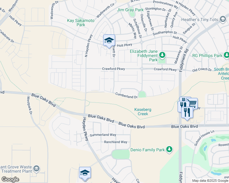 map of restaurants, bars, coffee shops, grocery stores, and more near 3000 Pruett Drive in Roseville