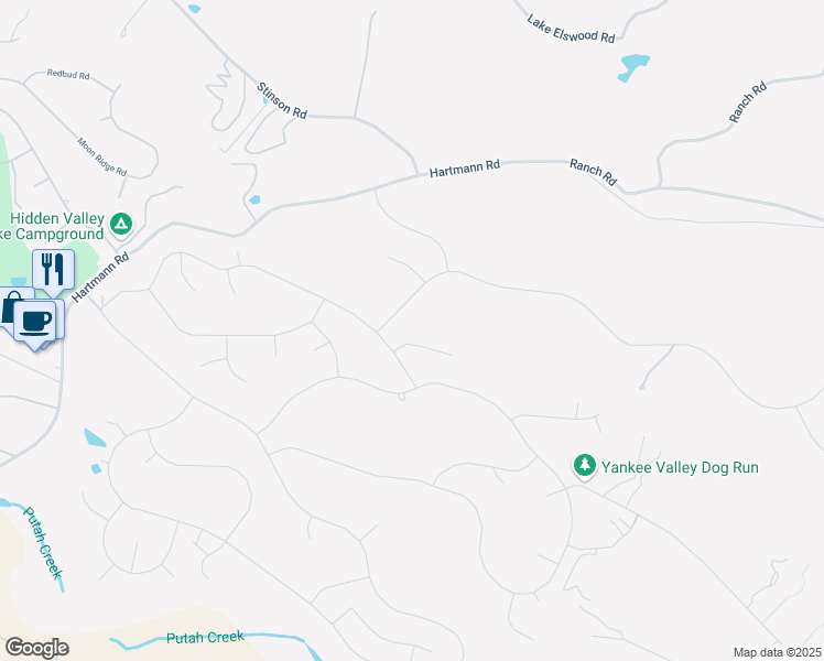 map of restaurants, bars, coffee shops, grocery stores, and more near 18300 Grizzly Court in Hidden Valley Lake