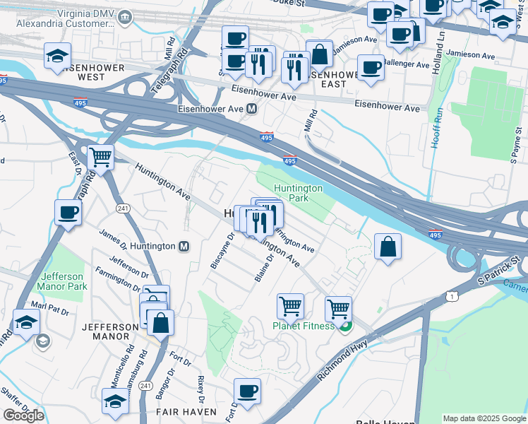 map of restaurants, bars, coffee shops, grocery stores, and more near 2246 Farrington Avenue in Alexandria