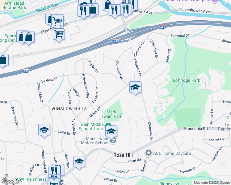 map of restaurants, bars, coffee shops, grocery stores, and more near 4616 Upland Drive in Alexandria
