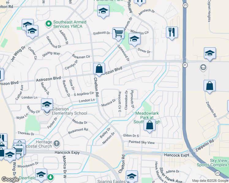 map of restaurants, bars, coffee shops, grocery stores, and more near 2501 Prescott Circle East in Colorado Springs