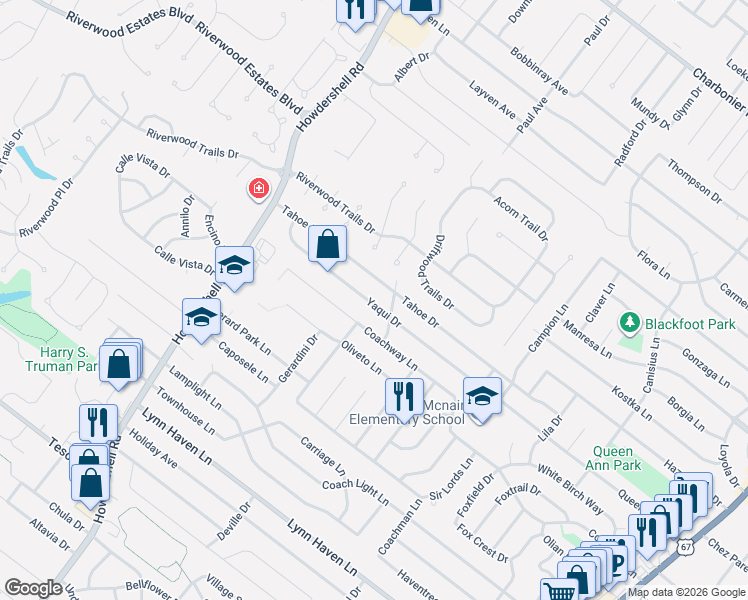 map of restaurants, bars, coffee shops, grocery stores, and more near 1720 Tahoe Drive in Florissant