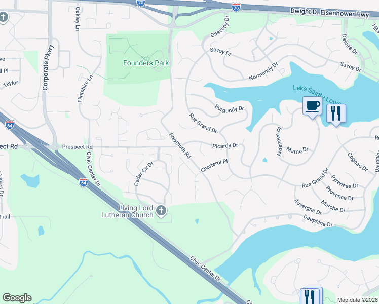 map of restaurants, bars, coffee shops, grocery stores, and more near 43 Picardy Drive in Lake Saint Louis