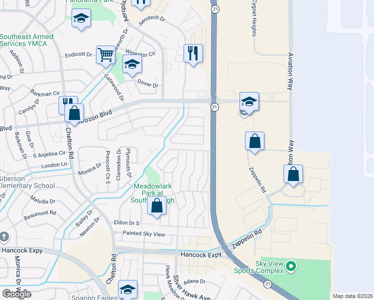 map of restaurants, bars, coffee shops, grocery stores, and more near Derby Drive in Colorado Springs