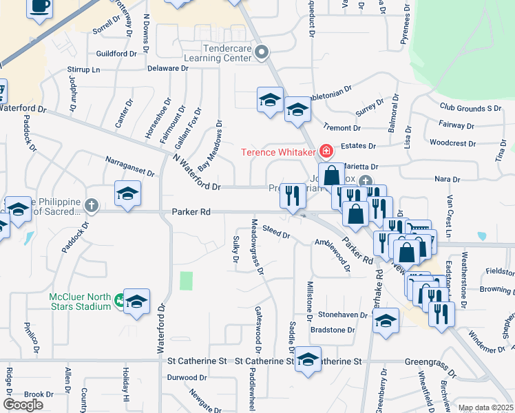 map of restaurants, bars, coffee shops, grocery stores, and more near 3135 Parker Rd in Florissant