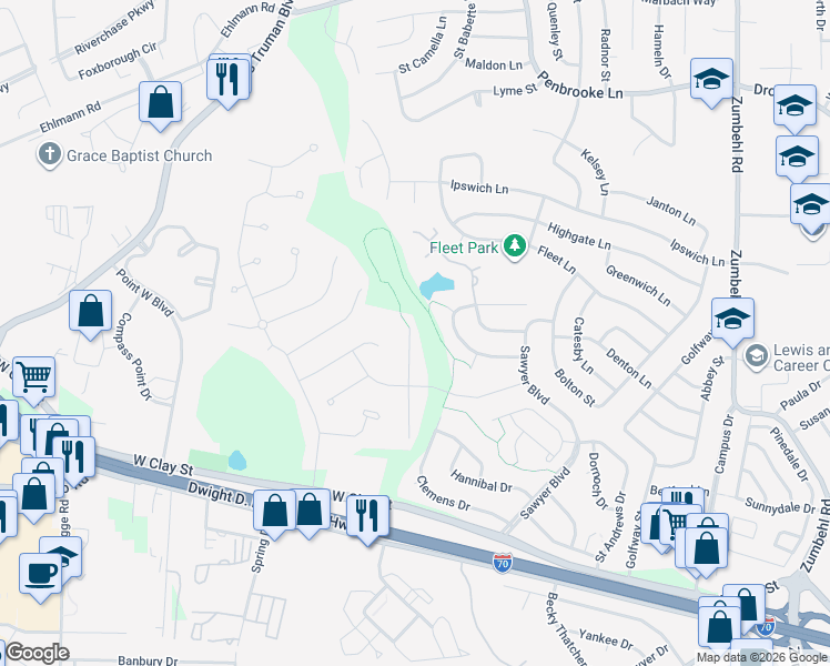 map of restaurants, bars, coffee shops, grocery stores, and more near 269 Letham Court in Saint Charles