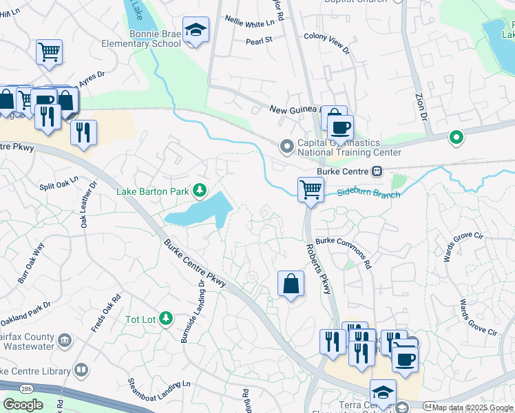 map of restaurants, bars, coffee shops, grocery stores, and more near 5804 Cove Landing Road in Burke