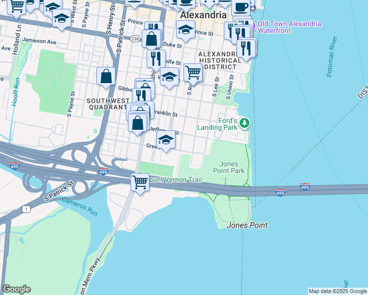 map of restaurants, bars, coffee shops, grocery stores, and more near 828 South Royal Street in Alexandria