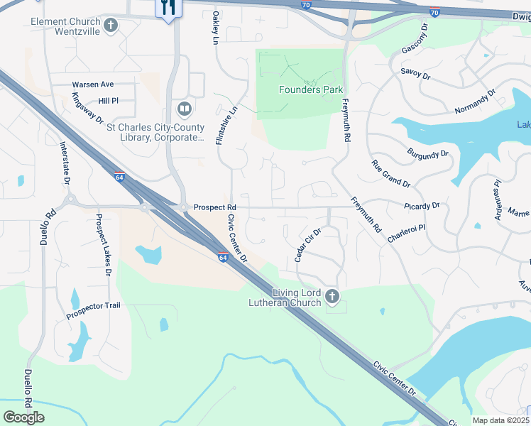 map of restaurants, bars, coffee shops, grocery stores, and more near 215 Prominence Lane in Lake Saint Louis