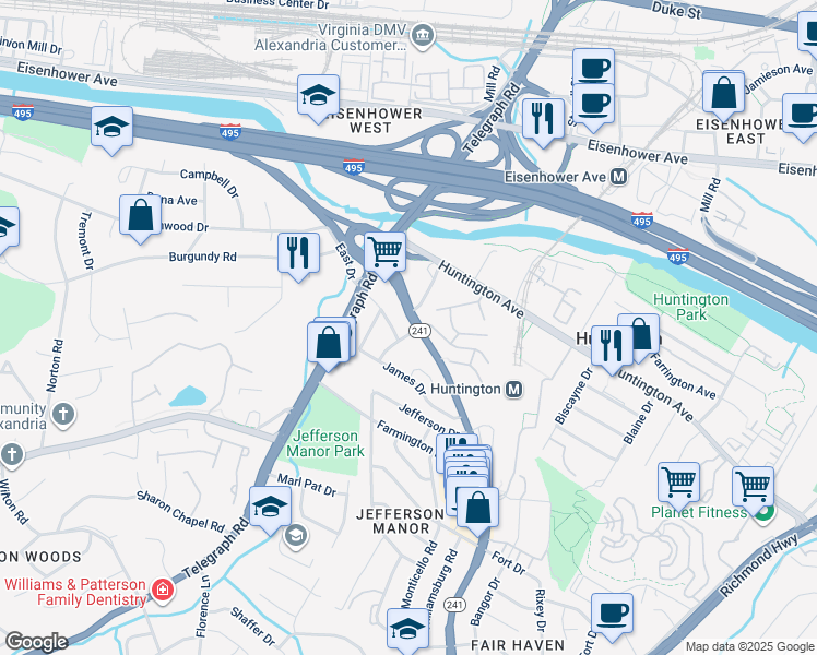 map of restaurants, bars, coffee shops, grocery stores, and more near 5708 North Kings Highway in Alexandria