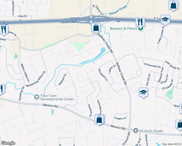 map of restaurants, bars, coffee shops, grocery stores, and more near 478 Prentice Drive in Saint Peters