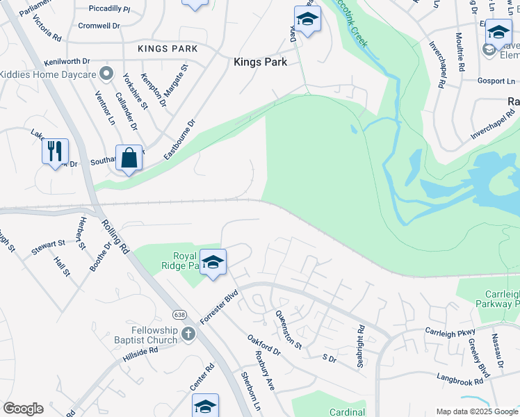 map of restaurants, bars, coffee shops, grocery stores, and more near 5804 Royal Ridge Drive in Springfield