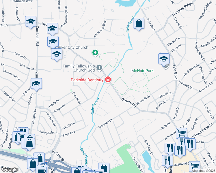 map of restaurants, bars, coffee shops, grocery stores, and more near 817 Cole Boulevard in Saint Charles
