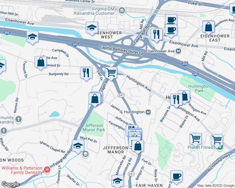 map of restaurants, bars, coffee shops, grocery stores, and more near 5708 North Kings Highway in Alexandria