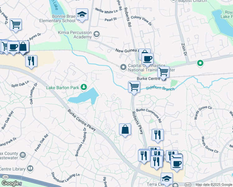 map of restaurants, bars, coffee shops, grocery stores, and more near 5801 Cove Landing Road in Burke