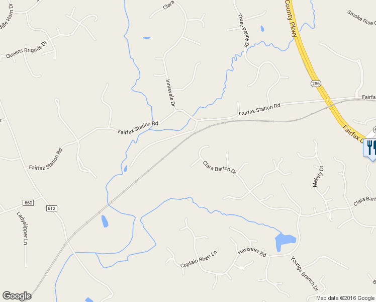 map of restaurants, bars, coffee shops, grocery stores, and more near 11561 Clara Barton Dr in Fairfax Station