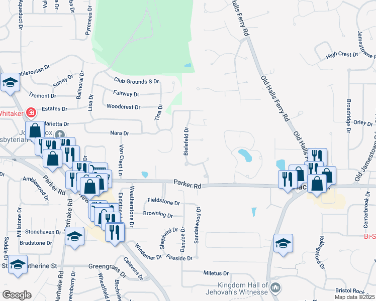 map of restaurants, bars, coffee shops, grocery stores, and more near 4211 Bielefeld Drive in Florissant