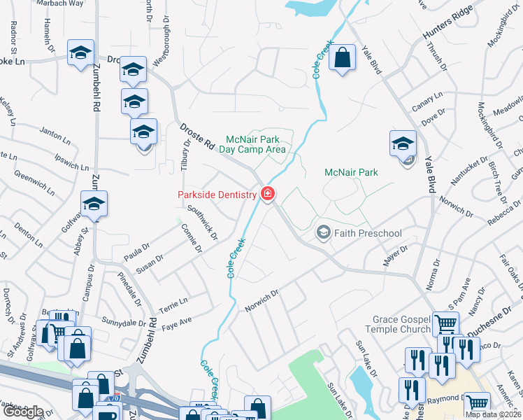 map of restaurants, bars, coffee shops, grocery stores, and more near 4312 Eagle Rock Place in Saint Charles