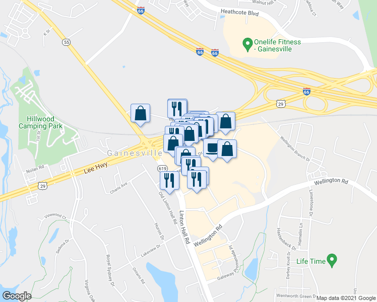 map of restaurants, bars, coffee shops, grocery stores, and more near 7375 Atlas Walk Way in Gainesville