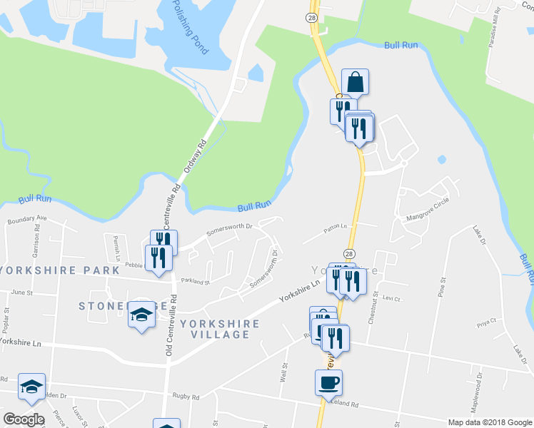 map of restaurants, bars, coffee shops, grocery stores, and more near 8518 Charnwood Court in Manassas