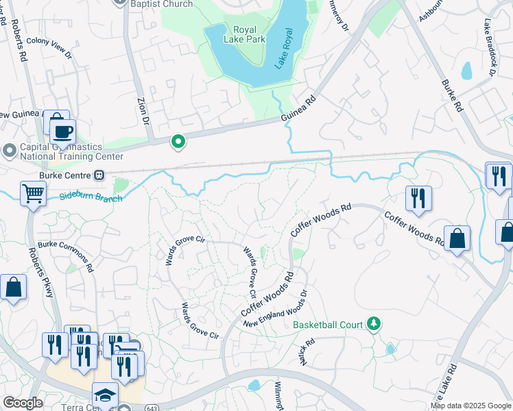 map of restaurants, bars, coffee shops, grocery stores, and more near 5730 Wooden Hawk Lane in Burke