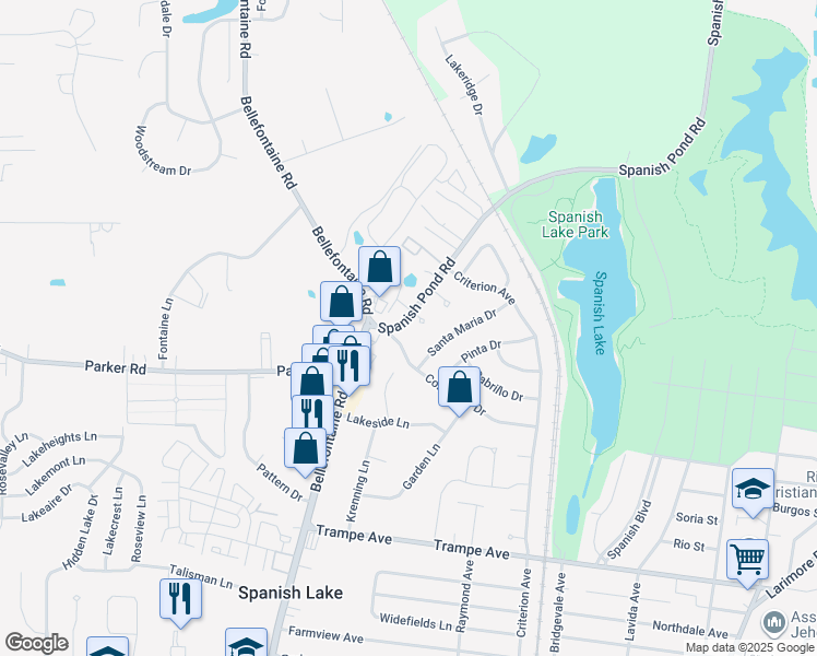 map of restaurants, bars, coffee shops, grocery stores, and more near 12322 Spanish Pond Road in St. Louis