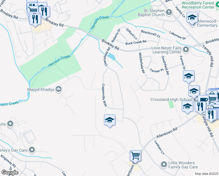 map of restaurants, bars, coffee shops, grocery stores, and more near 6911 Greenboro Lane in Fort Washington