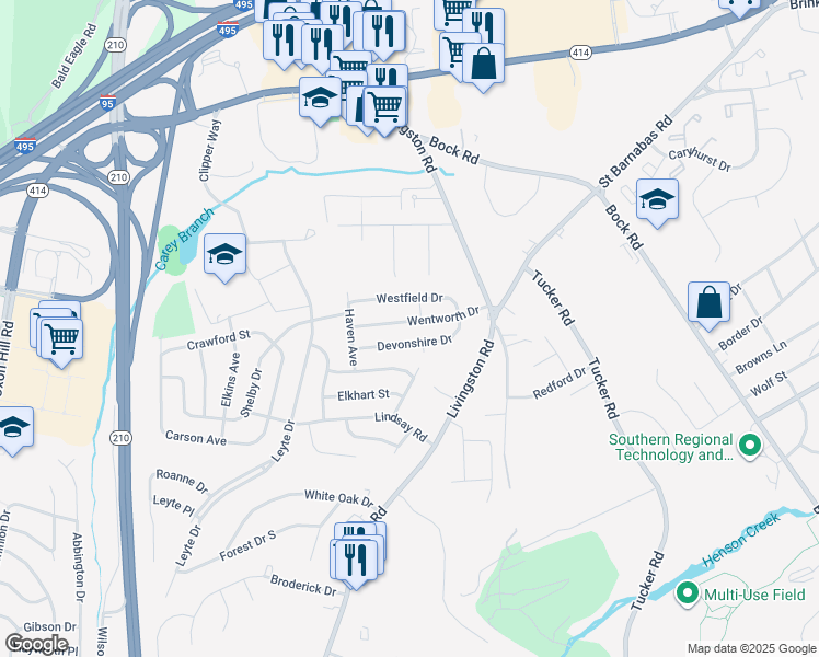 map of restaurants, bars, coffee shops, grocery stores, and more near 1121 Wentworth Drive in Oxon Hill