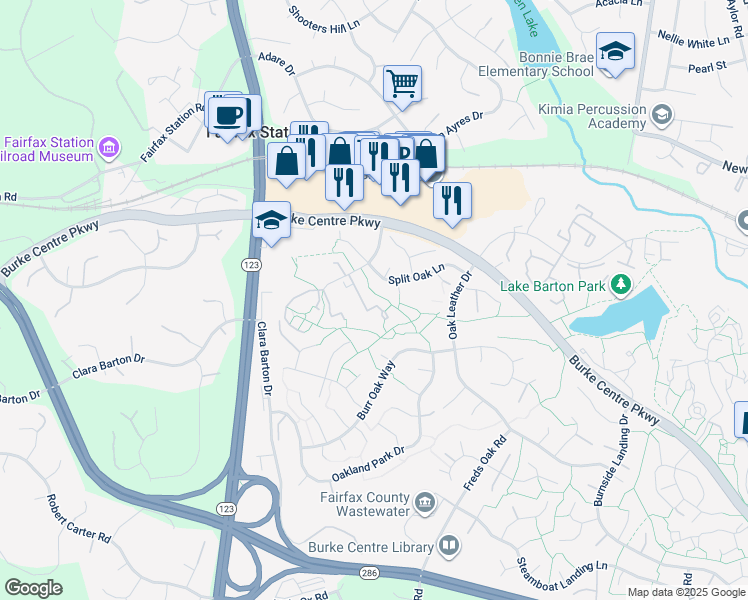 map of restaurants, bars, coffee shops, grocery stores, and more near 5855 Jacksons Oak Ct in Burke